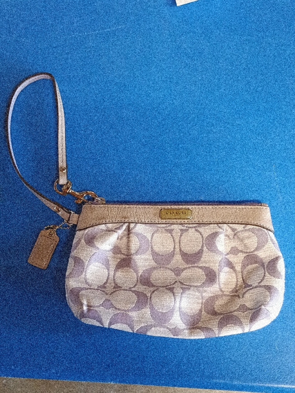 Coach Signature Canvas Wristlet in Beige and Lavender
